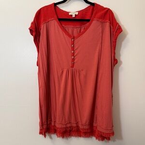 Umgee Red‎ Fringed Button-Front Blouse